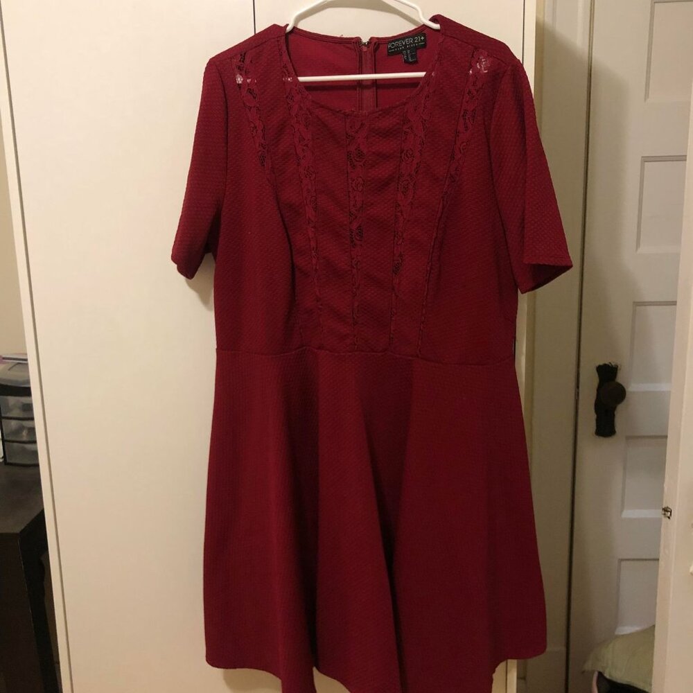 Forever 21 Red Lace Short-Sleeve Knee-Length Dress 3x